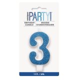 Glitter Blue - Numeral Candle 3