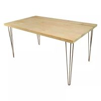 Gold Hairpin Banquet Table W- Timber Top