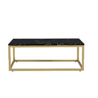 Rectangular Gold Coffee Table Hire - Black Top
