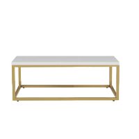 Rectangular Gold Coffee Table Hire - White Top