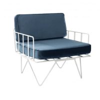 Wire Arm Chair - Navy Blue Velvet Cushions Hire