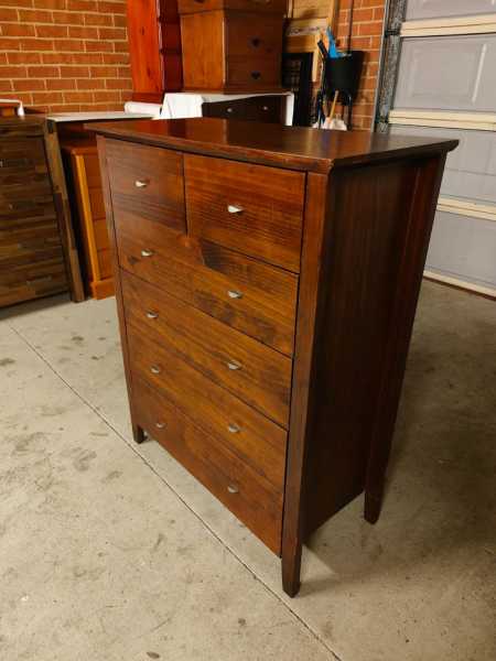 Walnut color solid wooden 6 drawers tallboy