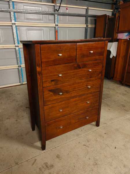 Walnut color solid wooden 6 drawers tallboy