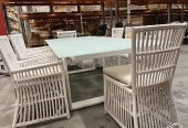 White Outdoor Dining Set with Glass Top Table