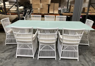 White Outdoor Dining Set with Glass Top Table