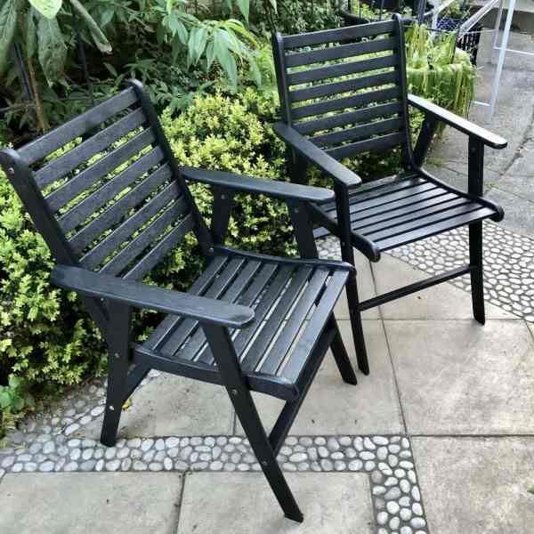 TWO Hardwood Garden, Deck or Balcony Armchairs