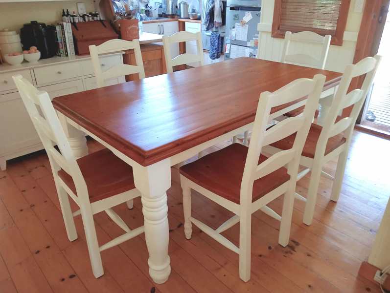 Solid Timber Wooden Dining Setting Suite Table and Six Chairs