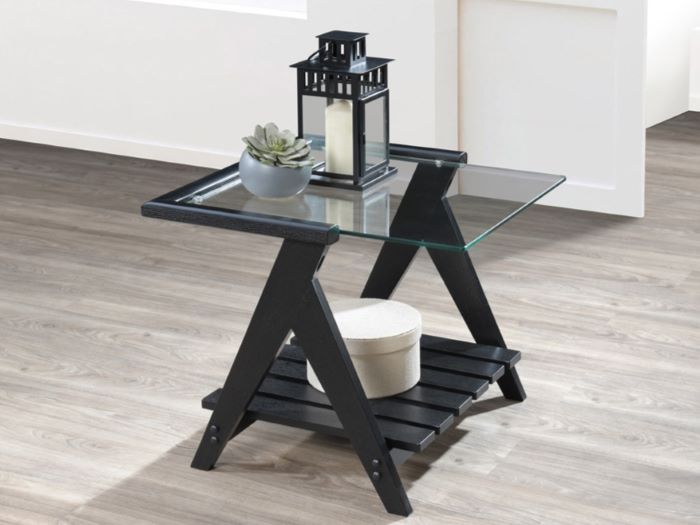 Glass Top Side Table in Black