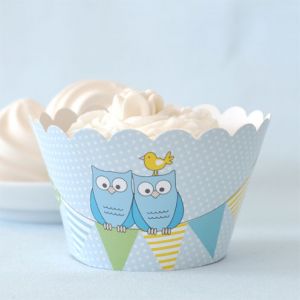OWL BLUE CUPCAKE WRAPPERS