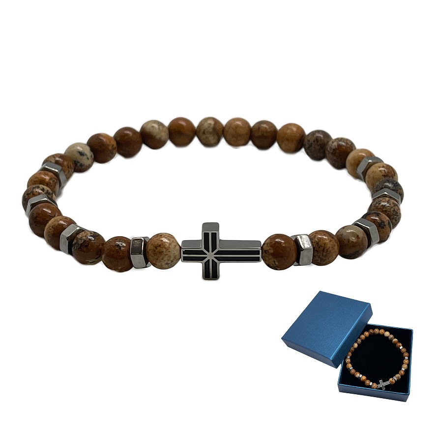 Stone Stainless Steel Bracelet with Cross