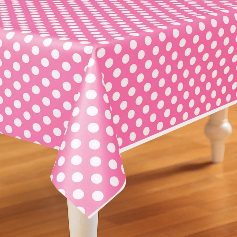 Pink Polka Dots Plastic Tablecover