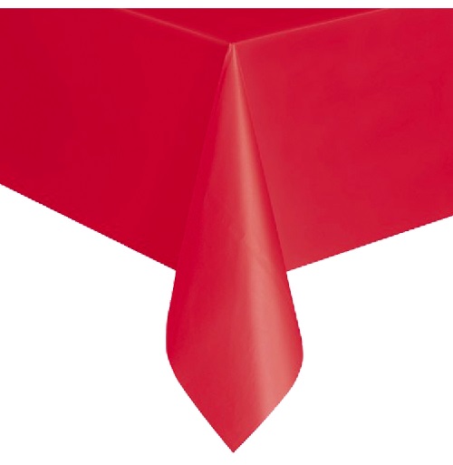 RED PLASTIC TABLECOVER