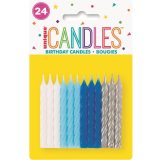 24 Sprial Candles Blue Assorted
