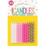 24 Sprial Candles Pink Assorted
