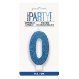 Glitter Blue - Numeral Candle 0