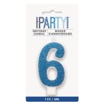 Glitter Blue – Numeral Candle 6
