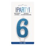 Glitter Blue - Numeral Candle 6