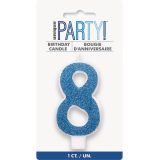 Glitter Blue - Numeral Candle 8