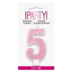 Glitter Pink - Numeral Candle 5
