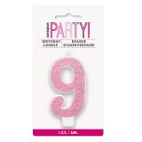 Glitter Pink - Numeral Candle 9