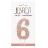 Glitter Rose Gold Candle - Number 6