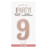 Glitter Rose Gold Candle - Number 9