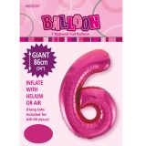 Hot Pink Number 6 Foil Balloon 86cm