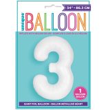 Matte Bright White Number 3 Foil Balloon 86cm