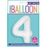 Matte Bright White Number 4 Foil Balloon 86cm