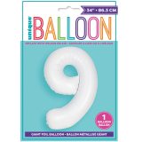 Matte Bright White Number 9 Foil Balloon 86cm