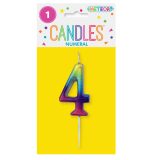 Mini Rainbow Candle – Number 4 product details: Package contains 1 Size: approx. 7cm long including pick x 3cm wide. Colour: Rainbow Mini Rainbow Candle – Number 4