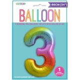 Rainbow Number 3 Foil Balloon 86cm
