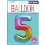 Rainbow Number 5 Foil Balloon 86cm-